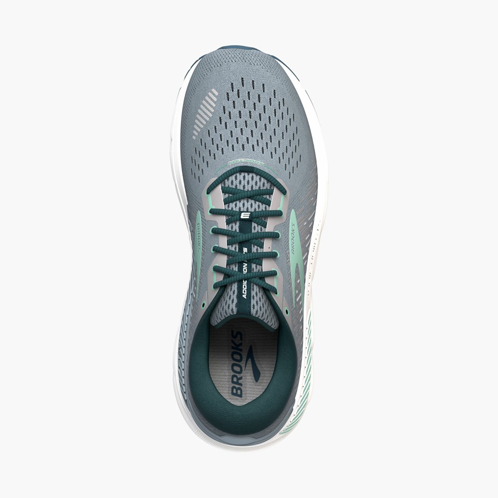 Chaussure Running Brooks Addiction 15 Grise Bleu Marine Turquoise Clair Femme | FZG-3071649